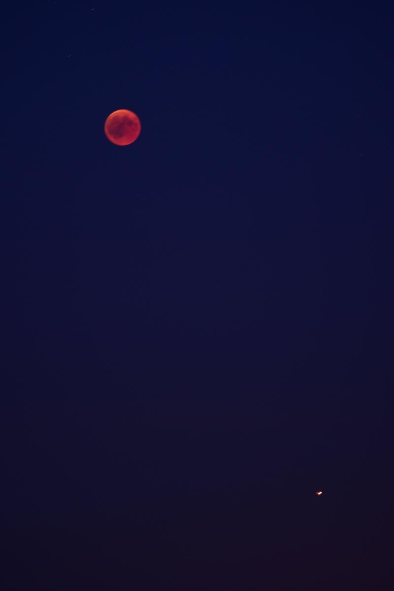 The eclipsed moon and planet Mars